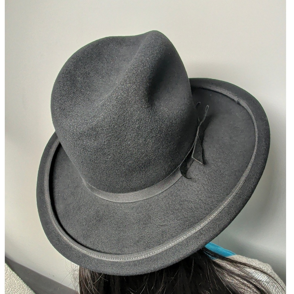 Vintage Georgi Neiman Marcus Black Wool Wide Brim Fedora Hat Made in USA